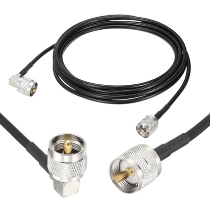MECCANIXITY Black RG58 CB Coax Cable 10ft, 50 Ohm Low Loss UHF Male to UHF Male Right Angle Extension Jumper Cable for HAM Radio, Antenna Analyzer, HF Radio, and Communication Devices - size: 10ft