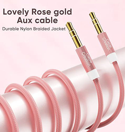 CableCreation 3.5mm Audio Cable (1.5FT/0.45m), 3.5mm Auxiliary Stereo Cable - color: Pink, size: 1.5FT