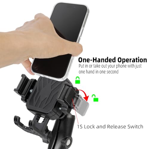 Universal Phone Mount Holder for Car, Truck, Boat - Vibration Dampener, Aluminum AMPS Square Base, Medium Arm, 1s Quick Lock/Release, Camera Friendly, Fits 4.7-7.2" Smartphones - style: Drill Base
