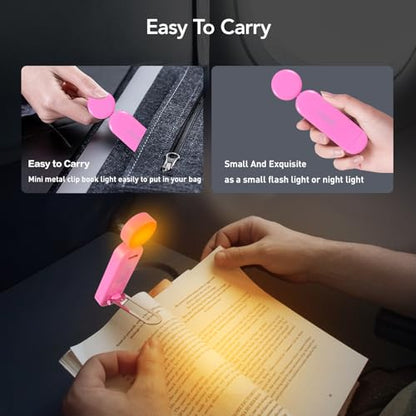 VAVOFO USB Rechargeable Book Light, Bookmark Clip on LED Reading Light - color: Rose