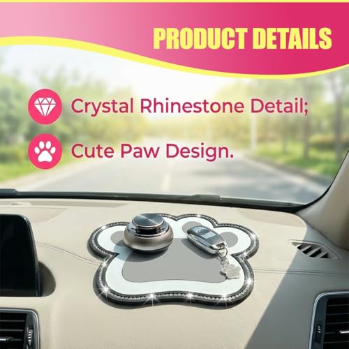 Bling Bear Claw Car Dashboard Non Slip Mat, Rhinestone Car Dashboard Grip Pad, Vehicle Strong Sticky Pads for Cell Phone, Sunglass, Key, Glass, Electronic Devices (Gray) - color: Gray