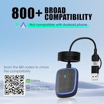 Wireless CarPlay Adapter for iPhone,Convert Wired to Apple Car Play Wireless Adapter, Plug and Play, with 60CM Extension Cable USB & Type-C, Connection Stable No Delay - style: Carbon fiber panels