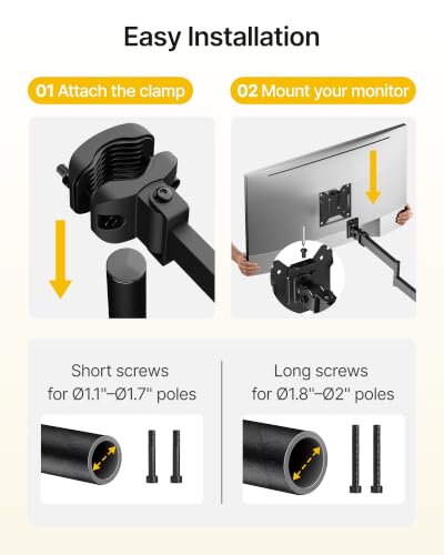 monTEK Long Arm Pole Mount Monitor Arm,17–32"Full Motion,22 lbs, 10.7"Reach - size: 10.7" Long Arm