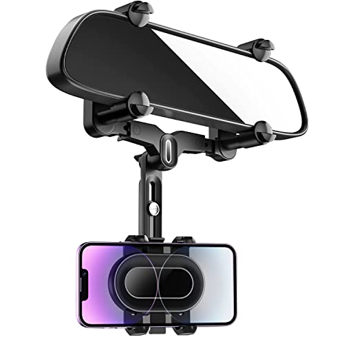 WUITIN Rearview Mirror Phone Holder for Car,360°Rotatable and Retractable Multifunctional Rear View Mirror Phone Holder,Four Corners Fixed Anti-Shake Design,for All Mobile Phones and All Car - style: 22 Design