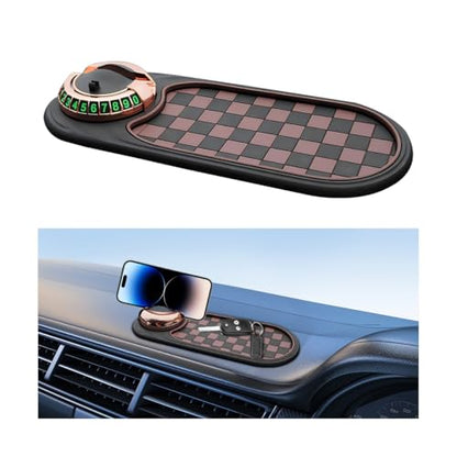 HZEL Car Dash Anti-Slip Pad, 3 in 1 Rotating Vehicle Dashboard Mat with Temporary Parking Number, Anti-Shake Auto Phone Sunglasses Keys Holder Organizer Pad, Universal Fit (Black/Brown/Gold) - color: Black/Brown/Gold