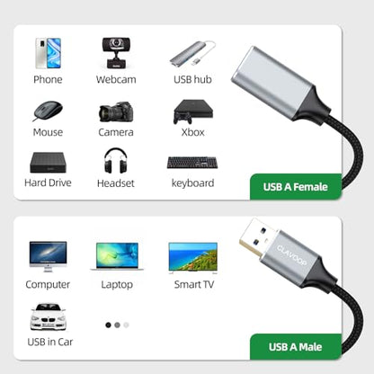 USB Extension Cable 1ft, USB A 3.0 Extender Male to Female Cord Braided - size: 1 Feet