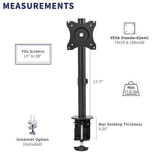 VIVO Single 13 to 38 inch LCD Monitor Heavy Duty Desk Mount Stand, Holds 1 Standard to Ultrawide Screen up to 38 inches, STAND-V001C - size: up to 38" screens, style: Standard