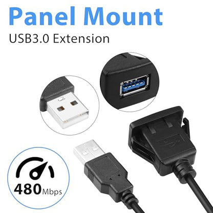 YACSEJAO USB Flush Mount Cable USB 3.0 Square Dash Mount Panel Extension Cable with Buckle for Car Motorcycle Boat, 1m