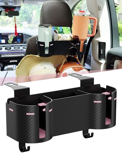 Car Headrest Backseat Cup Holder 3.7", Seat Back Organizer with Hooks - color: PINK+BLACK, size: 1 Pack