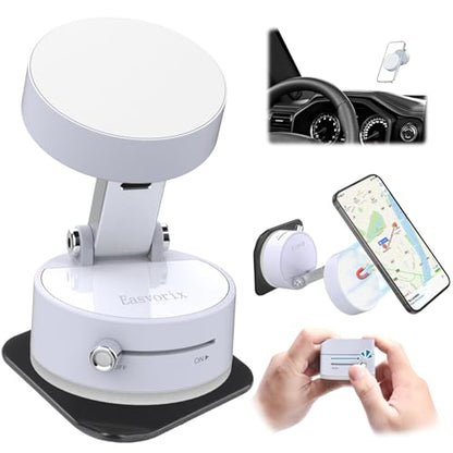 Vacuum Magnetic Phone Holder with Metal Ring Compatible with iPhone 17 16 15 14 All Phone, Portable Universal Collapsible Magnetic Phone Stand for Gym, Car Mount with Windshield Suction Cup - color: White