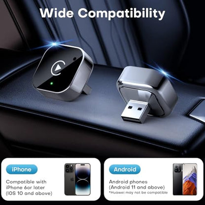 2-in-1 Wireless CarPlay & Android Auto Adapter, Plug & Play CarPlay Dongle Converts Wired to Wireless, Fast Auto-Connect, No Delay, Compact Design for iPhone & Android with USB/USB-C Port(Black)