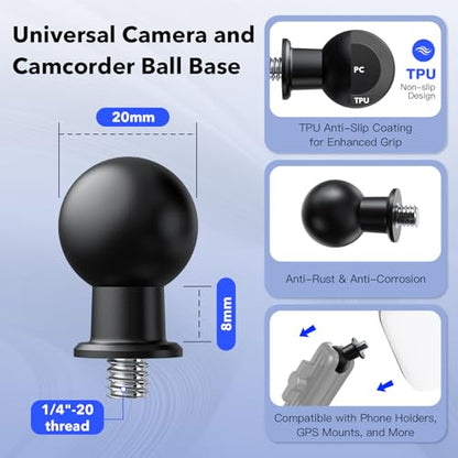 20mm Ball Mount to 1/4"-20 Thread Adapter – TPU Anti-Slip Base for Firm and Stable Installation on Camera Rigs, Tripods, and Brackets - size: 20mm ball to 1/4" Screw