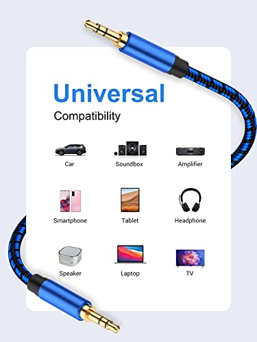 Aux Cord 3 ft - Nylon Braided 3.5mm Audio Cable for Car Stereo, Aux Cable for Headphones, Speakers - size: 3ft