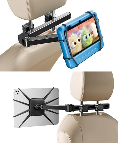 FANGOR Tablet Holder for Car - [3 in 1 Adjustable Extension Arm] Upgraded iPad Holder for car Backseat with Holding Net, Road Trip Essentials for Kids, for 7-13" iPad Pro, Air, Mini, Galaxy, Fire HD - size: 1 Pack - fit for 7-13" tablet