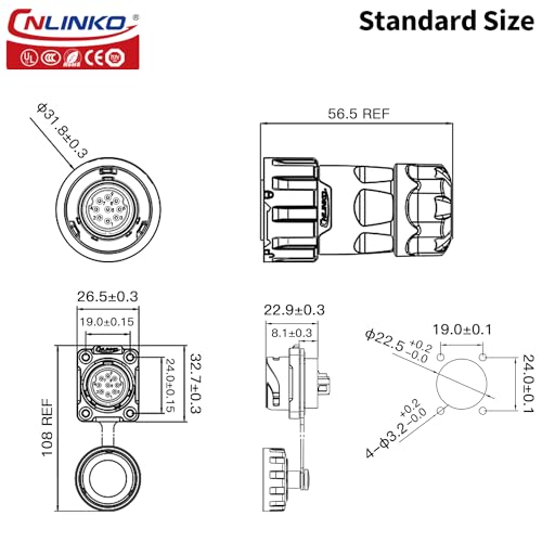 CNLINKO YM-20 9 PIN Waterproof Connector, IP68 Circular Connector, Quick Plugging Aviation Connector, PBT Plastic Shell Solder Connector M20 Male -Female Flange Socket (9 PIN) - size: 9-Pin, style: Solder-Assembly