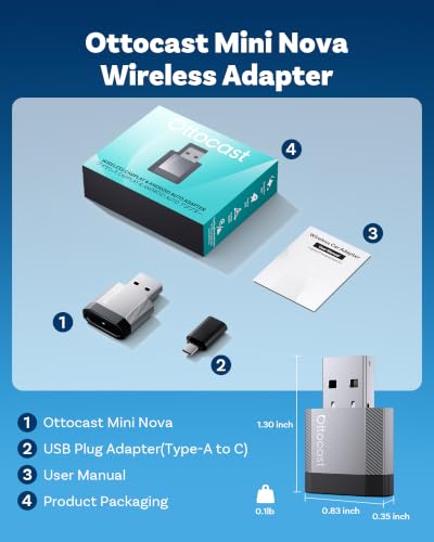 OTTOCAST Mini Nova 2-in-1 Wireless CarPlay & Android Auto AI Adapter