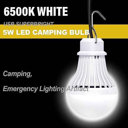 4 Pack USB LED Camping Lantern, 8.2 ft Extra Length Cord Tent Light with USB Y-Cable, Portable LED Bulb for Garage, Warehouse, Car, Truck, Fishing Boat, Room Emergency Light, White - style: 5W 4PCS