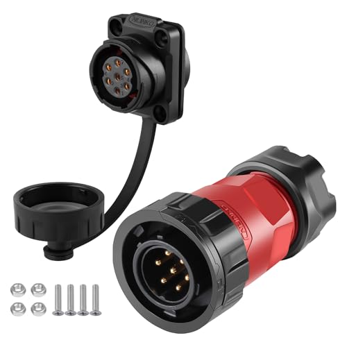 CNLINKO YM-20 7 PIN Waterproof Connector, IP68 Circular Connector, Quick Plugging Aviation Connector, PBT Plastic Shell Solder Connector M20 Male -Female Flange Socket (7 PIN) - size: 7-Pin, style: Solder-Assembly