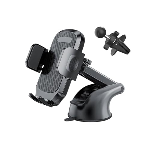 Car Phone Holder, 360° Adjustable Suction Cup Stable Vehicle Dashboard Cell Phone Mount with Air Vent Clamp, Hands Free Automotive Windshield Smartphone Holder, Universal Fit (Carbon Fiber) - color: Carbon Fiber