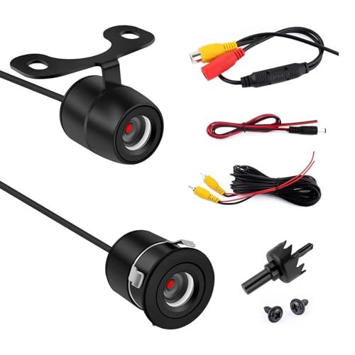 Backup Camera, IP68 Waterproof HD Night Vision, 170° Wide View Angle Rear/Side/Front View Camera Flush Mount, Universal Reverse Camera with Bracket Wire Harness 18.5mm (Black)