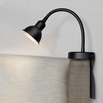 Solfres Innovative Design Rechargeable Headboard Reading Light. No Drilling Book Light for Bedtime Reading. Dimmable LED Lamp with Bulb. Movable & Flexible, Black - color: Black - Rechargeable, size: M