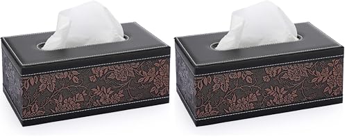 Sumnacon Tissue Box Cover Rectangule Leather Tissue Box with Magnetic Bottom,Stylish PU Tissue Box Holder for Bathroom Toilet Bedroom Living Room Desk Table Office Car (Pack of 2) - color: Brown, size: Medium (Pack of 2)