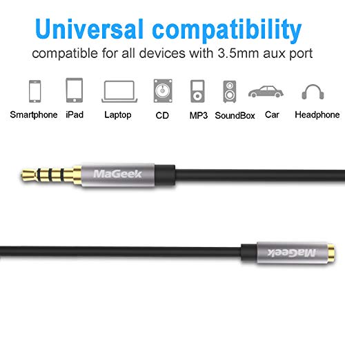 MaGeek 3.5mm Audio Aux Extension Cord, (2-Pack,10ft) Long TRRS 4-Pole Headphone Cable Male to Female Auxiliary Adapter Compatible with Beats, iPad, Car Audio and More(Black) - size: 2-Pack_10ft