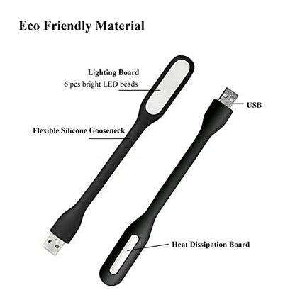 Mini Flexible Light, Portable USB Led Reading Night Lamp for PC Laptop Computer Notebook Power Bank - 2 Pack (Black) - color: Black