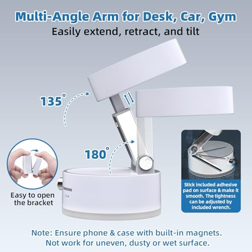 Vacuum Magnetic Phone Holder with Metal Ring Compatible with iPhone 17 16 15 14 All Phone, Portable Universal Collapsible Magnetic Phone Stand for Gym, Car Mount with Windshield Suction Cup - color: White