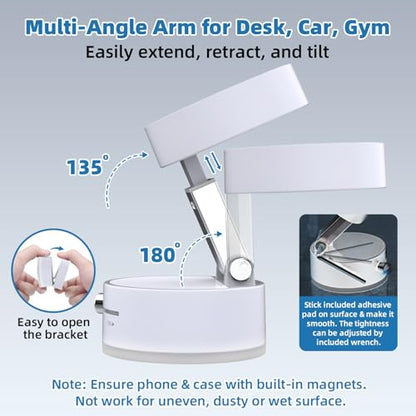 Vacuum Magnetic Phone Holder with Metal Ring Compatible with iPhone 17 16 15 14 All Phone, Portable Universal Collapsible Magnetic Phone Stand for Gym, Car Mount with Windshield Suction Cup - color: White