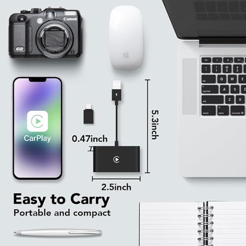 Wireless CarPlay Adapter 2025 Plug & Play Dongle, Upgrade for iPhone 6+ & Cars 2015+, Convert Wired Connection to Bluetooth Apple Interface - color: Black