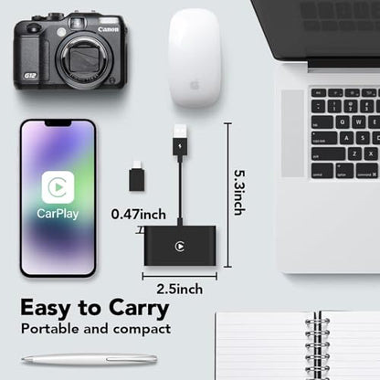 Wireless CarPlay Adapter 2025 Plug & Play Dongle, Upgrade for iPhone 6+ & Cars 2015+, Convert Wired Connection to Bluetooth Apple Interface - color: Black