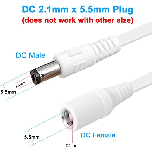 2 Pack 20FT DC Power Extension Cable 5.5mm x 2.1mm12v DC Extension Cord Power Adapter for CCTV Security Camera Surveillance IP Camera,LED Strip,24v 12 Volt Male to Female Plug Flat Cable (20FT) - size: 20FT