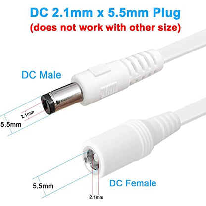 2 Pack 20FT DC Power Extension Cable 5.5mm x 2.1mm12v DC Extension Cord Power Adapter for CCTV Security Camera Surveillance IP Camera,LED Strip,24v 12 Volt Male to Female Plug Flat Cable (20FT) - size: 20FT