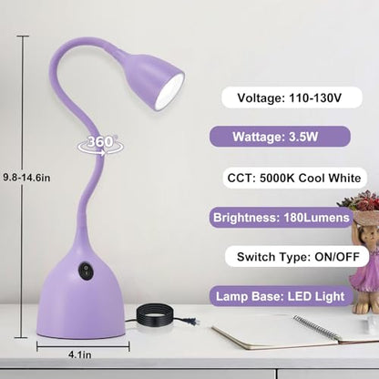 EJIAXIN Desk Lamp for College Dorm Room - LED Reading Light, Purple - color: Purple