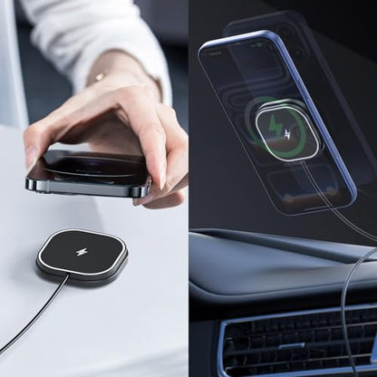 25W Magnetic Wireless Charger for Car, POLMXS Fast Charging pad Ultra-Thin Wireless Phone Charger Mat for Desk & Bedside, Compatible with iPhone 17/16(25W)/15/14/13/12(7.5W) Magsafe(C10)