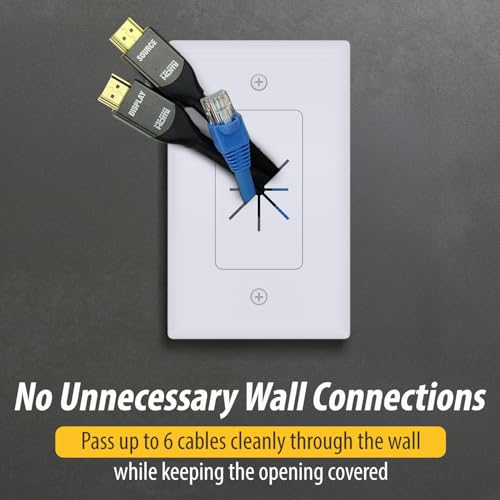 DATA COMM Electronics 45-0014-WH 1-Gang Cable Wall Plate w/ Flexible Opening, Low Voltage Wall Plate,Conceals Up to 6 Cables, Easy Installation,White - style: White - Pass Through Plate / 1-Pack
