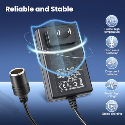 2팩 110V AC - DC 12V 컨버터 2A 24W, 벽 플러그 110‑240V에 담배 라이터 어댑터, 자동차 팬 및 저전력 장치용 가정용 자동차 전원 공급 어댑터 (진공 청소기, 에어 펌프, 팽창기용이 아님) - size: 12V2A 24W 2Pack