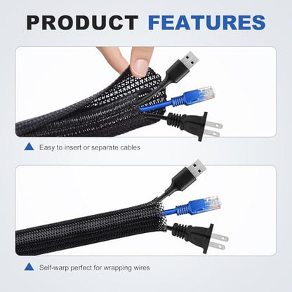 1-1/4" Cable Management Loom Wrap Sleeve Cord Wire Hider Organizer Covers - size: 1-1/4"-16ft