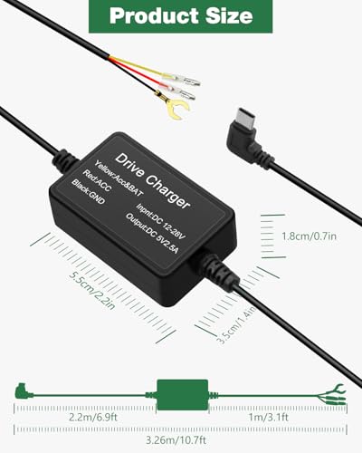Dash Cam Hardwire Kit with USB C Interface, 12V-28V to 5V, 9.8FT Cable