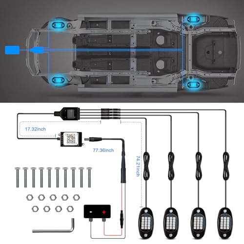8 Pods RGB LED Rock Lights Kit with APP Control, Multi-Color 175° Beam Angle Car Underglow for Trucks, Waterproof Music Mode, Neon Underbody Lights for Jeep UTV SUV ATV Boat Golf Cart Exterior