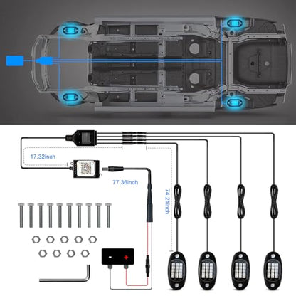 8 Pods RGB LED Rock Lights Kit with APP Control, Multi-Color 175° Beam Angle Car Underglow for Trucks, Waterproof Music Mode, Neon Underbody Lights for Jeep UTV SUV ATV Boat Golf Cart Exterior