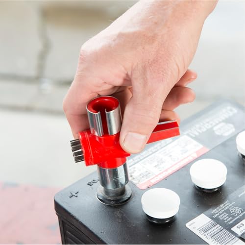 EZRED 4-Way Battery Terminal Cleaning Automotive Maintenance Tool, Clean Out Terminal Clamps, Clean and Reshape Posts, Brush Away Corrosion