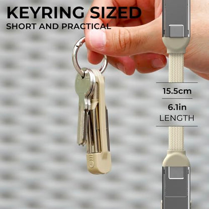 Rolling Square inCharge XS - 240W 4in1 Keyring Cable | Fast Charging & Data Transfer | Universal USB C/Lightning/USB Cable with Metal Housing | N52 Magnets | Eco-Friendly | Beige - style: Beige