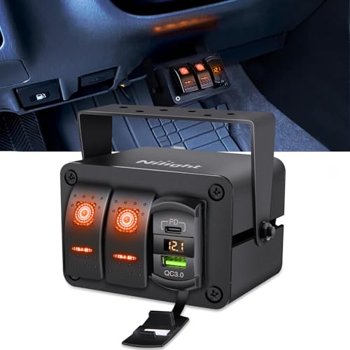 Nilight 2 Gang Rocker Switch Box 12V SPST ON Off Orange LED Waterproof - color: Amber+Box, size: 3 Gang Type C +USB