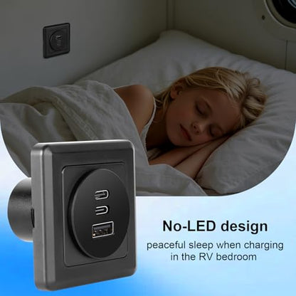12v RV USB Wall Panel Mount Outlet, 78W 3 Port 12 Volt USB Charging Station, Aluminum Body + Black Faceplate usbc and usba Plug Phone Charger, USB-c PD Fast Charging for RV (2 Pack) - color: 2 Pack