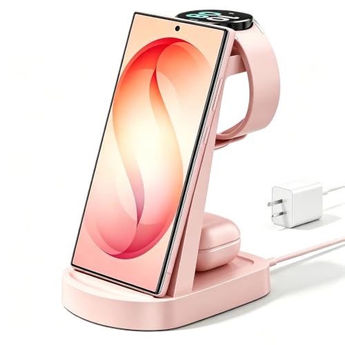 Wireless Charger for Samsung, Wireless Charging Station for S26, Watch 8 - color: Pink