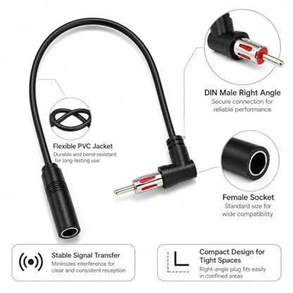 Car DIN Plug AM/FM Radio Stereo Male Right Angle to Female Adapter Antenna Connector Antenna Extension Cable Conversion Cable (10 Ft) - size: 10 Ft