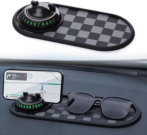 Panmall Multi Functional Anti-Slip Car Phone Mat with 360° Rotating Phone Holder, Car Dash Non Slip Mat Cell Phone Holder, for Phones, Sunglasses, and Daily Essentials-Black