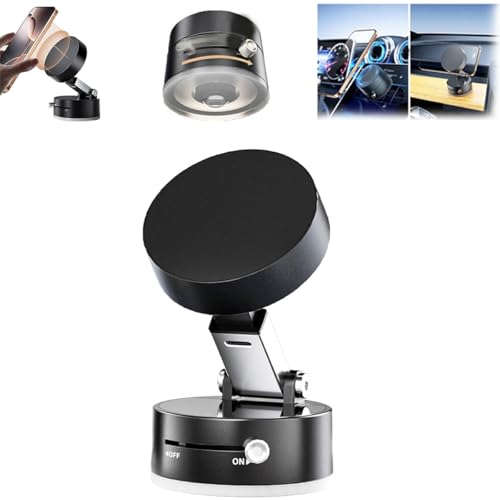Oudvaker Foldable Magnetic Vacuum Phone Holder, 360° Electric Suction Car Mount, Double-Sided Swivel Stand for Car, Mirror, Gym, Kitchen, Hands-Free Portable Phone Holder (Black) - color: Black